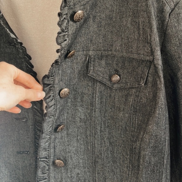 Sandro Denim Ruffle Jacket Tweed Pattern Women’s Petite Large Quiet Luxury - Picture 10 of 16